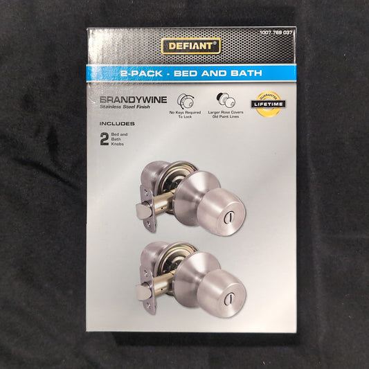 Defiant Brandywine Stainless Steel Bed/bath Door knob 2 pack